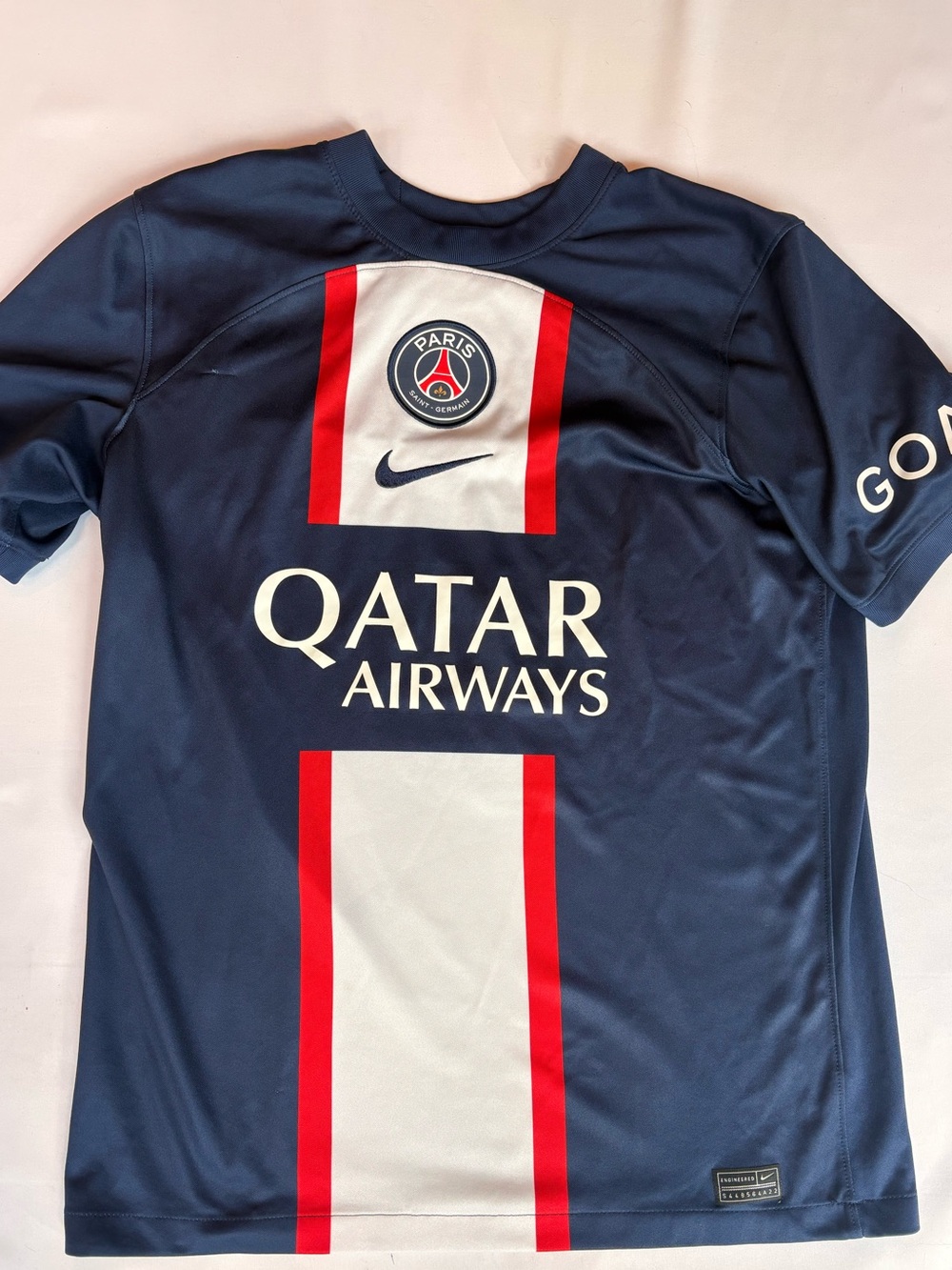 Nike Men’s Navy Blue PSG Home Jersey with White & Red Stripes and Mbappe#7
